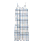 White And Blue Tattersall Pattern Print Jersey Midi Cami Dress