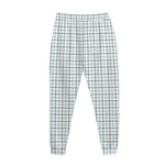 White And Blue Tattersall Pattern Print Jogger Pants
