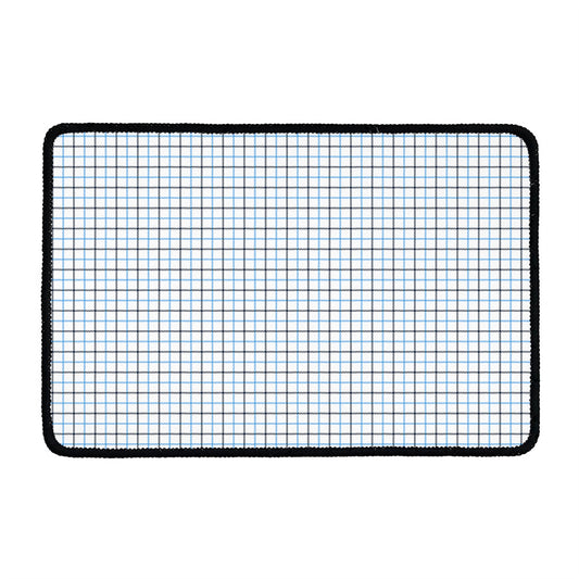 White And Blue Tattersall Pattern Print Kitchen Mat