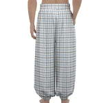 White And Blue Tattersall Pattern Print Lantern Pants