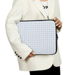 White And Blue Tattersall Pattern Print Laptop Sleeve