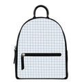 White And Blue Tattersall Pattern Print Leather Backpack
