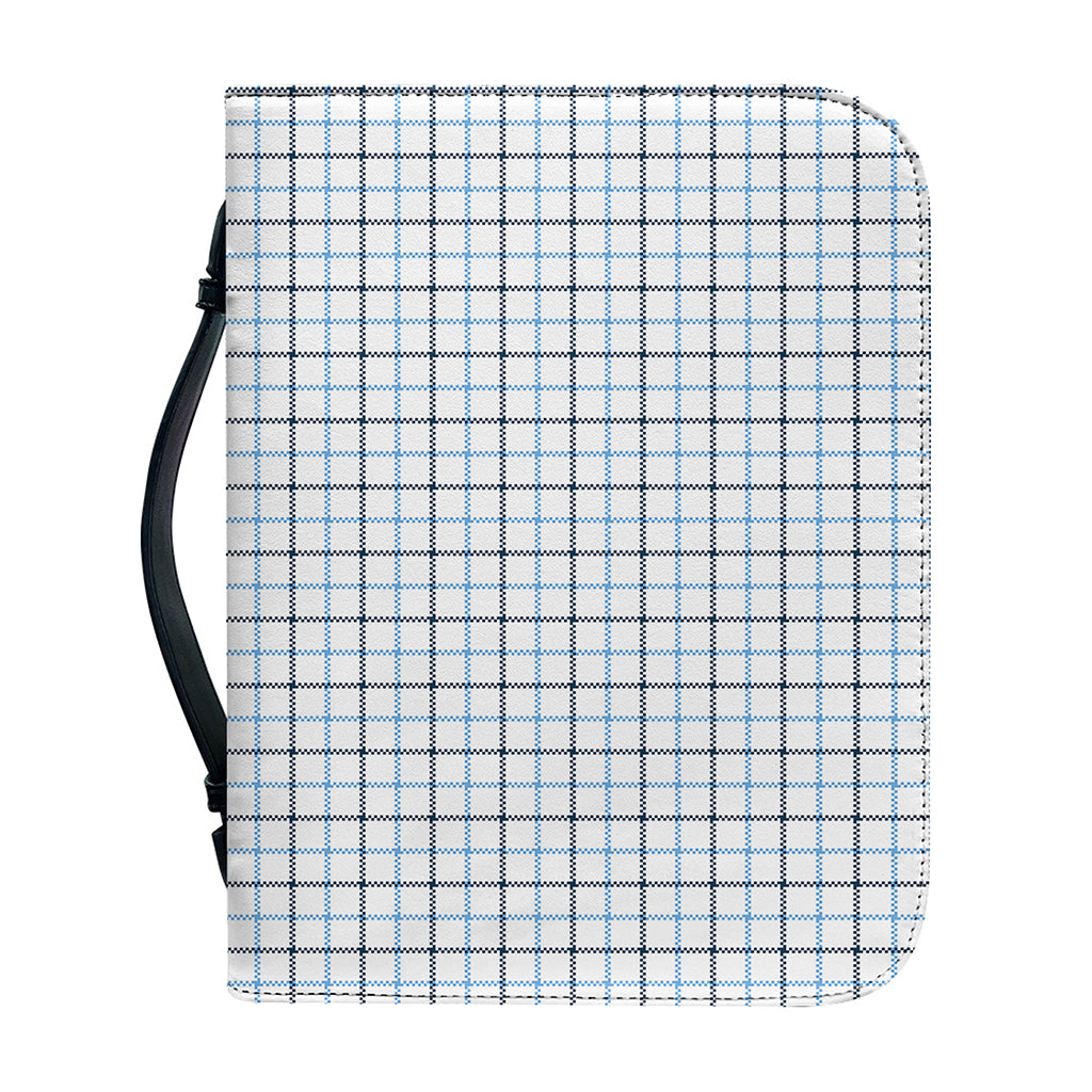 White And Blue Tattersall Pattern Print Leather Bible Cover