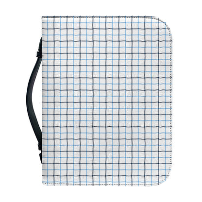 White And Blue Tattersall Pattern Print Leather Bible Cover