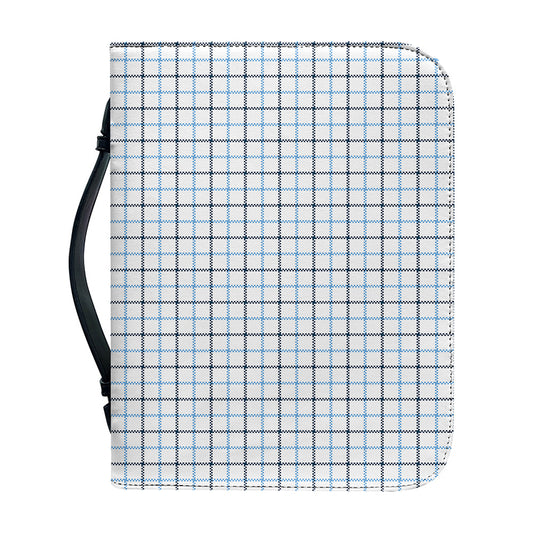 White And Blue Tattersall Pattern Print Leather Bible Cover