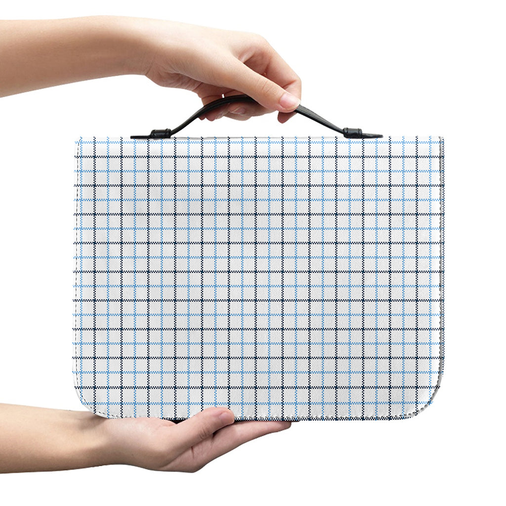 White And Blue Tattersall Pattern Print Leather Bible Cover