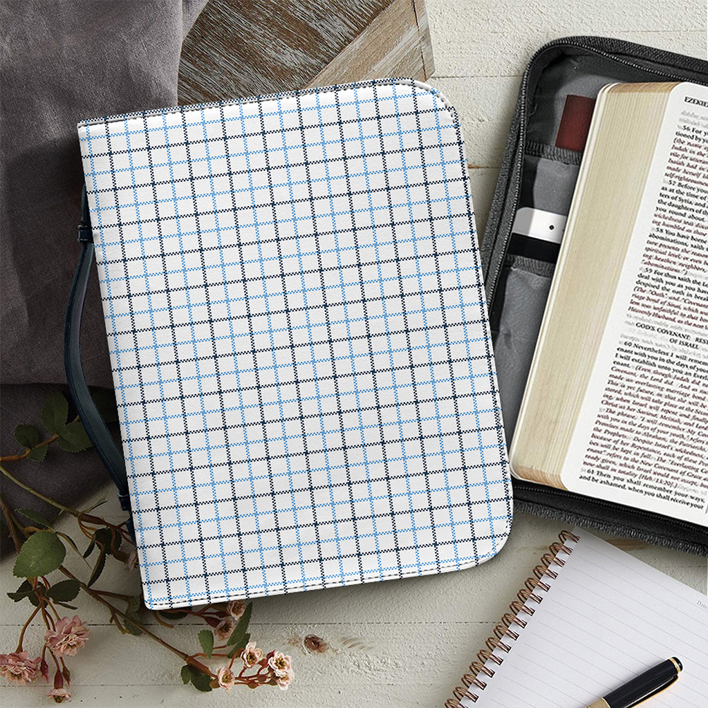 White And Blue Tattersall Pattern Print Leather Bible Cover