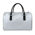 White And Blue Tattersall Pattern Print Leather Duffel Bag