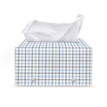 White And Blue Tattersall Pattern Print Leather Tissue Box Cover