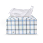 White And Blue Tattersall Pattern Print Leather Tissue Box Cover