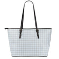 White And Blue Tattersall Pattern Print Leather Tote Bag With Zipper
