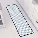 White And Blue Tattersall Pattern Print Long Kitchen Mat