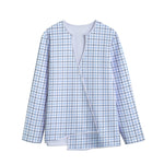 White And Blue Tattersall Pattern Print Long Sleeve Short Coat