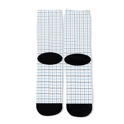 White And Blue Tattersall Pattern Print Long Socks