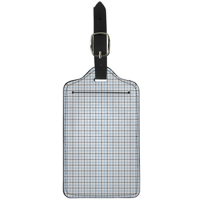 White And Blue Tattersall Pattern Print Luggage Tag