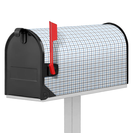 White And Blue Tattersall Pattern Print Mailbox Cover
