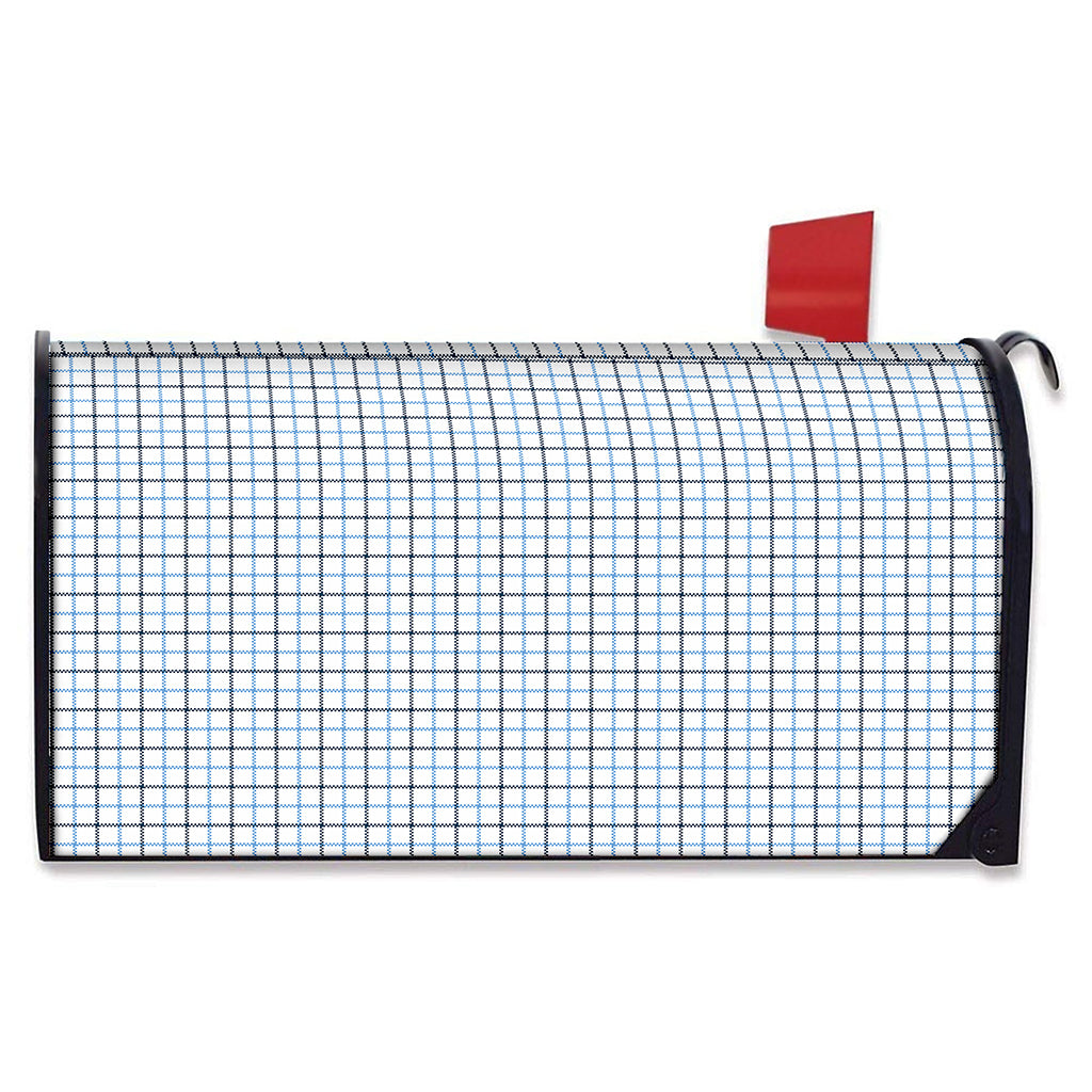 White And Blue Tattersall Pattern Print Mailbox Cover