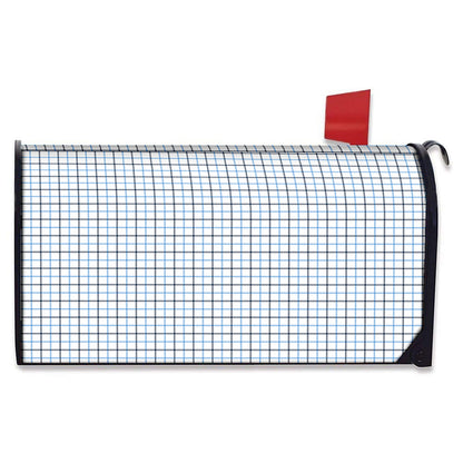 White And Blue Tattersall Pattern Print Mailbox Cover