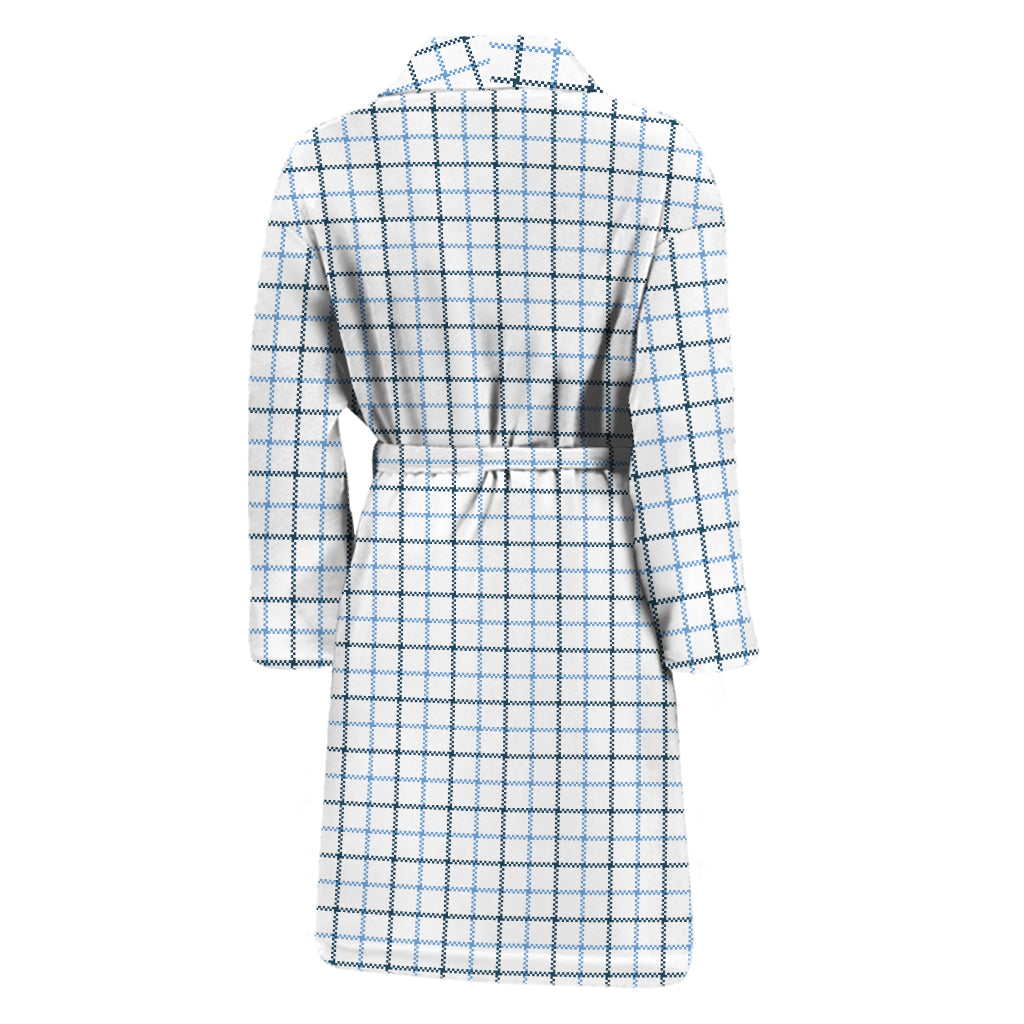 White And Blue Tattersall Pattern Print Men's Bathrobe