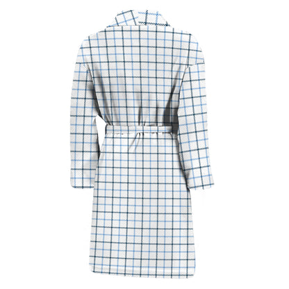 White And Blue Tattersall Pattern Print Men's Bathrobe