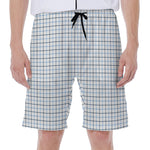 White And Blue Tattersall Pattern Print Men's Beach Shorts