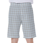 White And Blue Tattersall Pattern Print Men's Beach Shorts