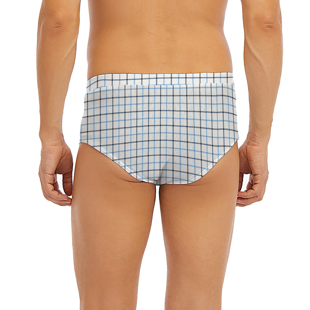 White And Blue Tattersall Pattern Print Men's Briefs