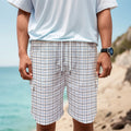 White And Blue Tattersall Pattern Print Men's Cargo Shorts