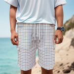 White And Blue Tattersall Pattern Print Men's Cargo Shorts