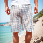 White And Blue Tattersall Pattern Print Men's Cargo Shorts