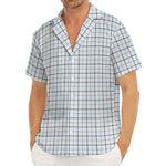 White And Blue Tattersall Pattern Print Men's Deep V-Neck Shirt