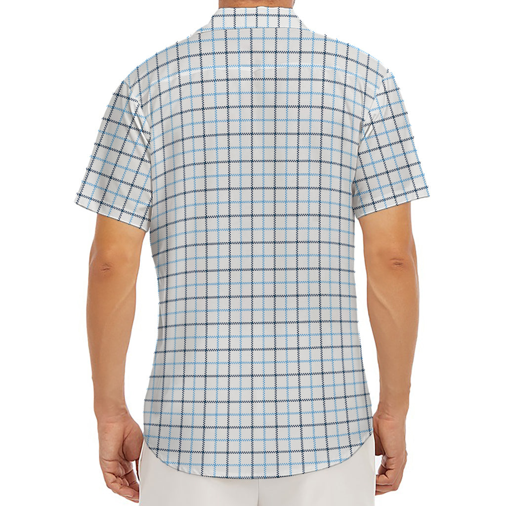 White And Blue Tattersall Pattern Print Men's Deep V-Neck Shirt