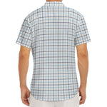 White And Blue Tattersall Pattern Print Men's Deep V-Neck Shirt