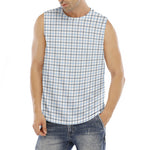 White And Blue Tattersall Pattern Print Men's Fitness Tank Top