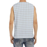 White And Blue Tattersall Pattern Print Men's Fitness Tank Top