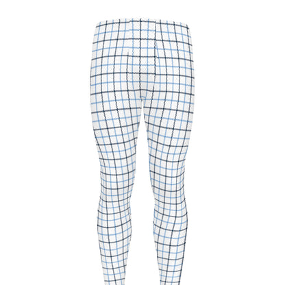 White And Blue Tattersall Pattern Print Men's leggings