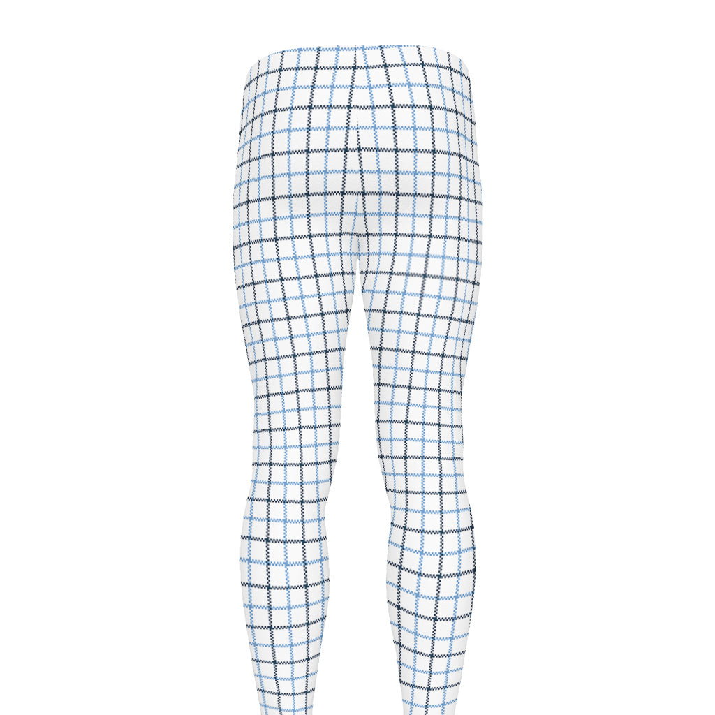 White And Blue Tattersall Pattern Print Men's leggings