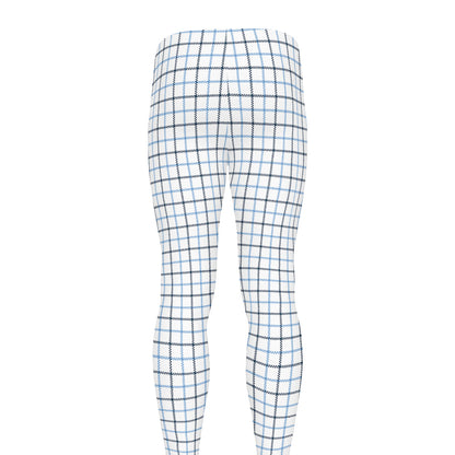White And Blue Tattersall Pattern Print Men's leggings