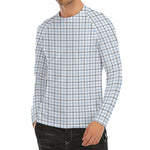 White And Blue Tattersall Pattern Print Men's Long Sleeve Rash Guard