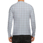 White And Blue Tattersall Pattern Print Men's Long Sleeve Rash Guard