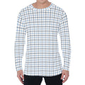 White And Blue Tattersall Pattern Print Men's Long Sleeve T-Shirt