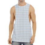 White And Blue Tattersall Pattern Print Men's Muscle Tank Top