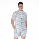 White And Blue Tattersall Pattern Print Men's Rompers