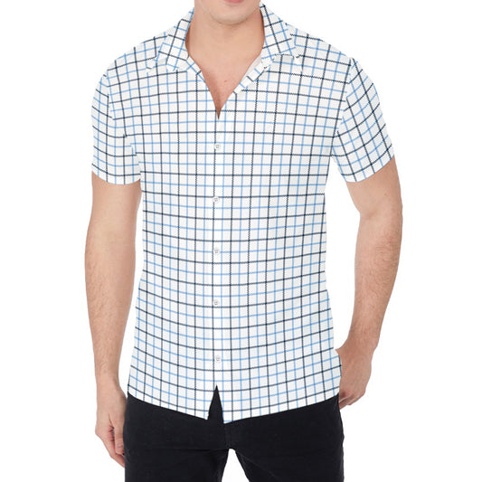 White And Blue Tattersall Pattern Print Men's Shirt