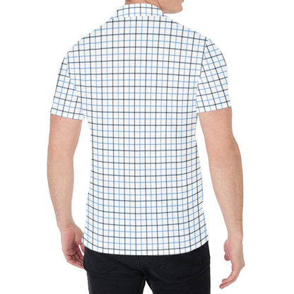 White And Blue Tattersall Pattern Print Men's Shirt