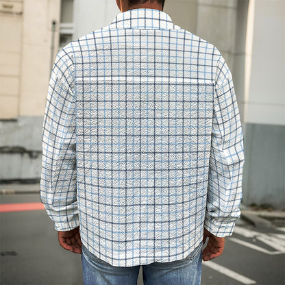 White And Blue Tattersall Pattern Print Men's Shirt Jacket