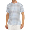 White And Blue Tattersall Pattern Print Men's Short Sleeve Rash Guard