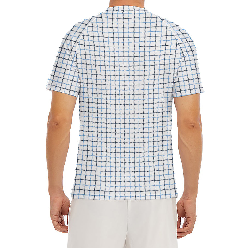 White And Blue Tattersall Pattern Print Men's Short Sleeve Rash Guard
