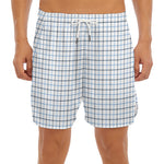 White And Blue Tattersall Pattern Print Men's Split Running Shorts