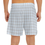 White And Blue Tattersall Pattern Print Men's Split Running Shorts